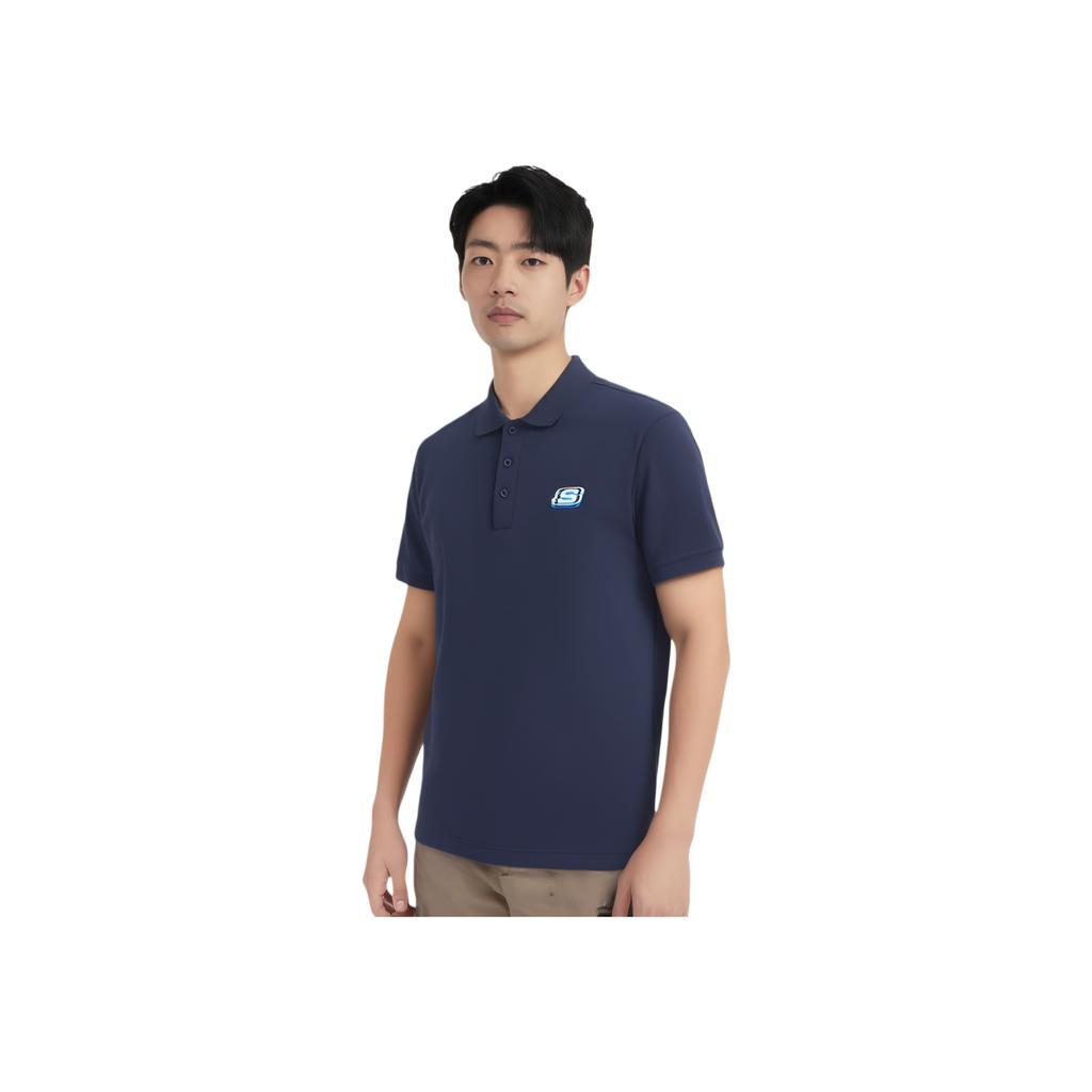 Skechers Life Series Solid Color Versatile Simple Comfortable Short Sleeve Polo Shirt Men tops Navy-Blue L223M135-00DU