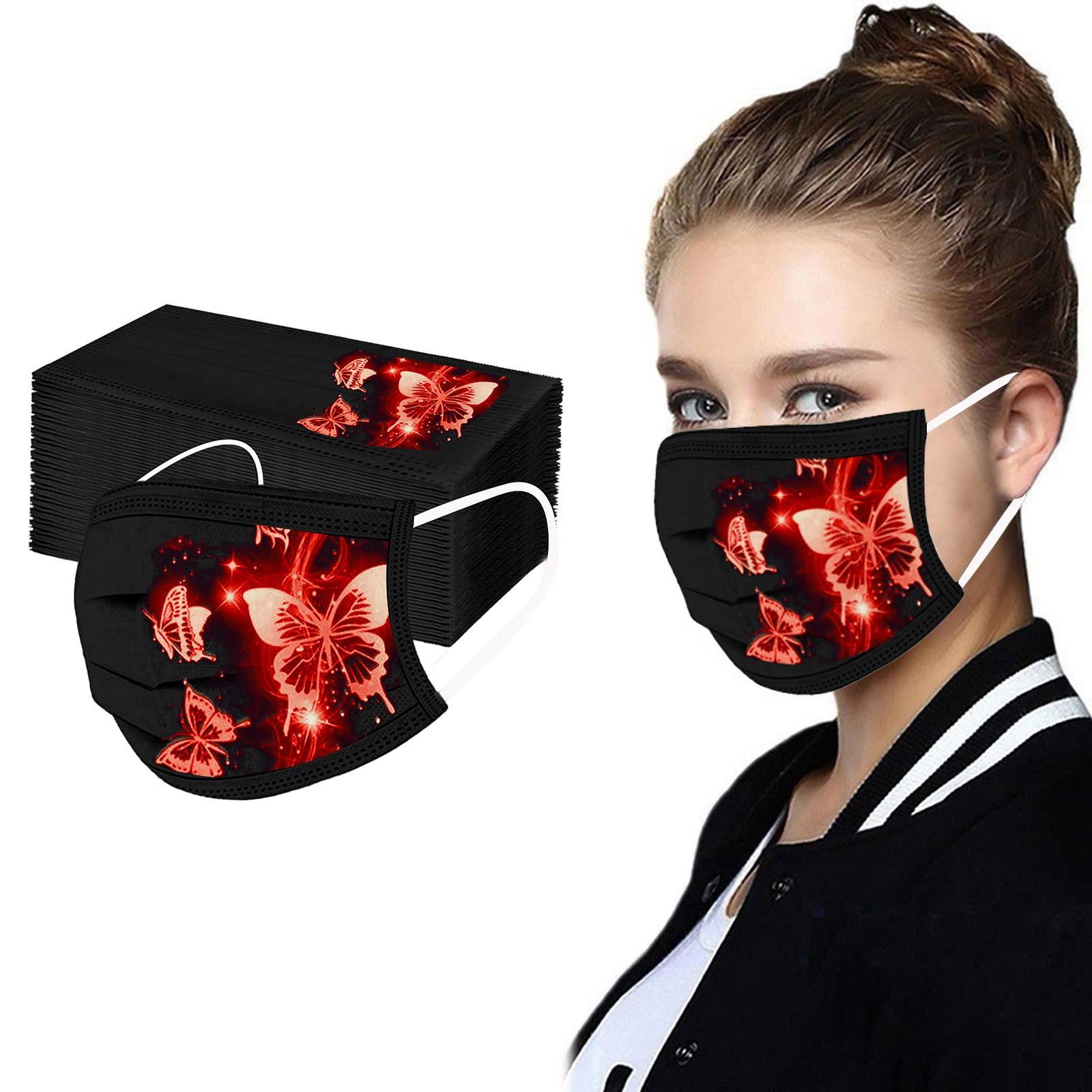 

50PC Adult S Butterfly Printed Mask Disposable Protective Face червоний
