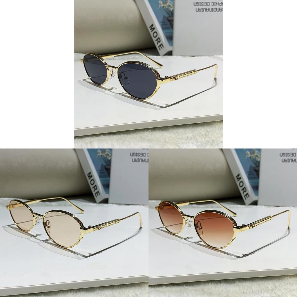 Euro Metal Oval Sunglasses With Uv400 Protection For Fashionable Summer Outings