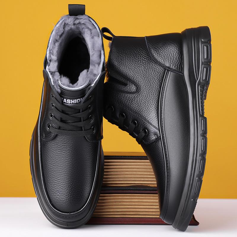 Men's Lightweight Comfortable Cold Warm Padded Snow Boots Non-slip Wear Outdoor Leisure Sports Cotton Boots Leather Shoes