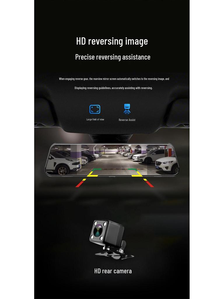 HD Night Vision Dash Cam: Dual Front and Rear Recording, Large Screen, with Parking Monitoring.