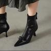 New Style Fashion Women High Heel Short Leather Boots Female Pointed Thin Heel Boots Ladies Ankle Short Boots  Mujer