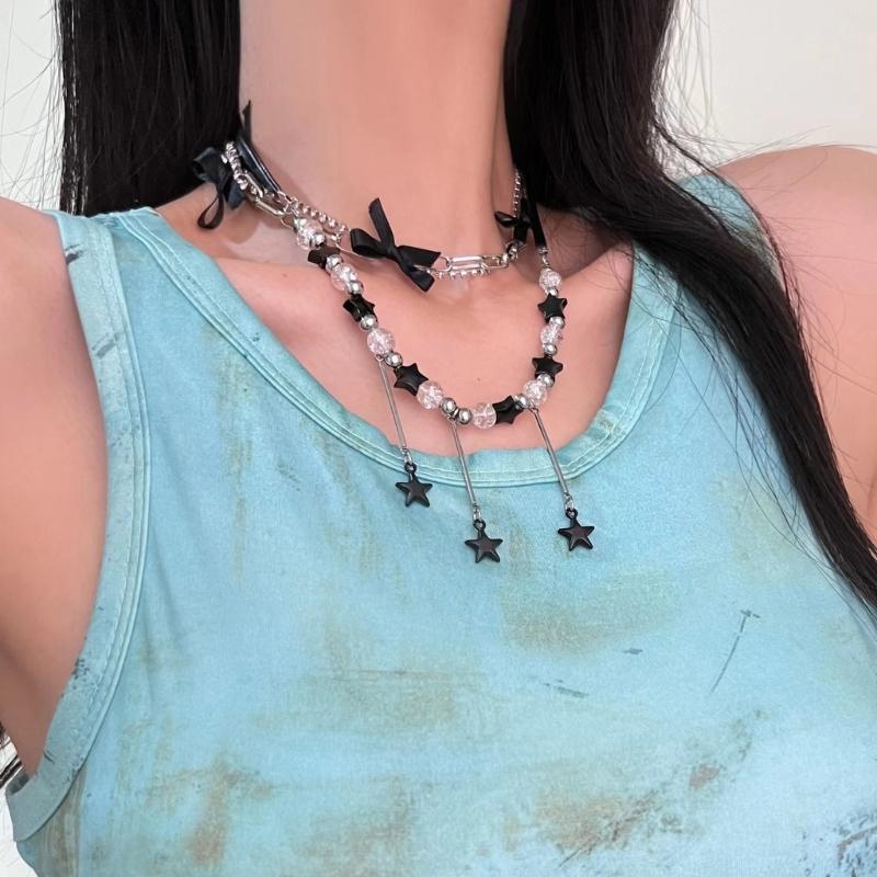 Bohemiean Star Fringe Clavicle Chain Dopamine Star Necklace Star Bowknot Choker Women Daily Outfits Delicate Jewelry