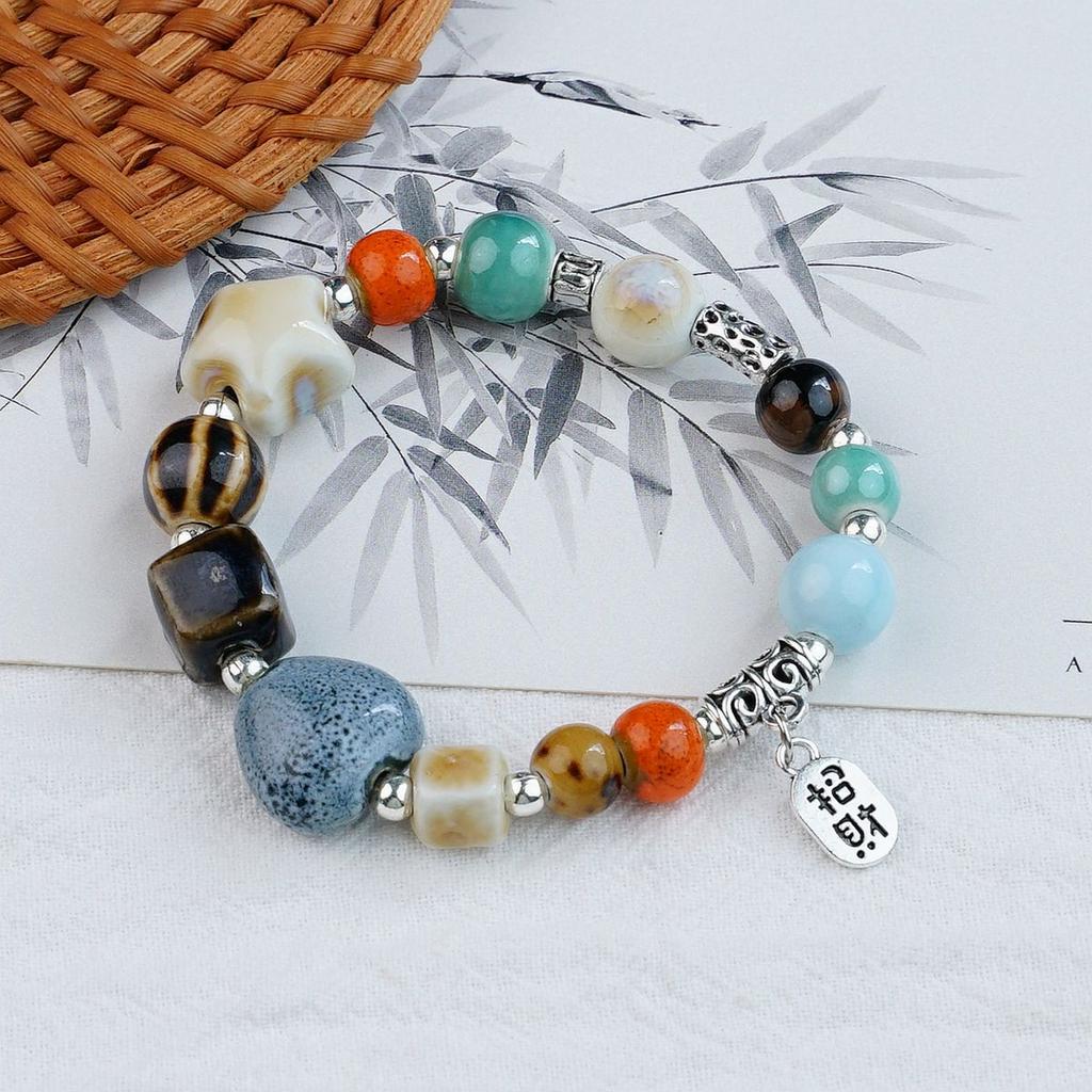 Ceramic beaded bracelet small fresh ancient style national style simple bracelet summer
