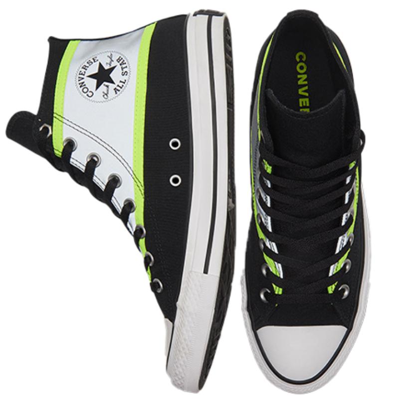 Converse Chuck Taylor All Star Hi-Vis Canvas Wrapping Non-Slip Shock Absorbing High-Top Board Shoes Unisex Black, Green and Grey