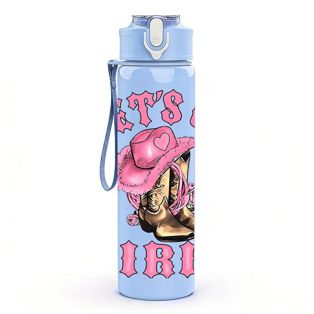 1PC Let's Go Girls Cowboy Hat Pink 750ml Color Plastic Sports Water Bottle Leakproof Flip Straw Lid Suitable for Sports Office Home Use
