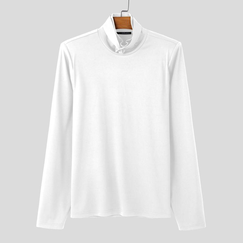 

INCERUN Мужские повседневные облегающие футболки с высоким воротом и длинным рукавом 2XL белый