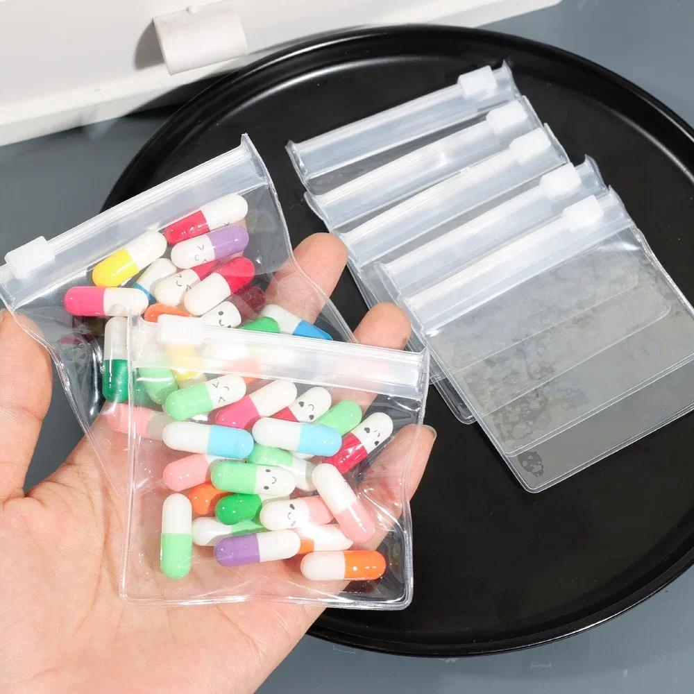 50/20/10/5PCS Mini Clear Bag Pill Dispenser Bags Travel Jewel Pouch with Sliding Zipper Self-sealing Waterproof Storage Bags