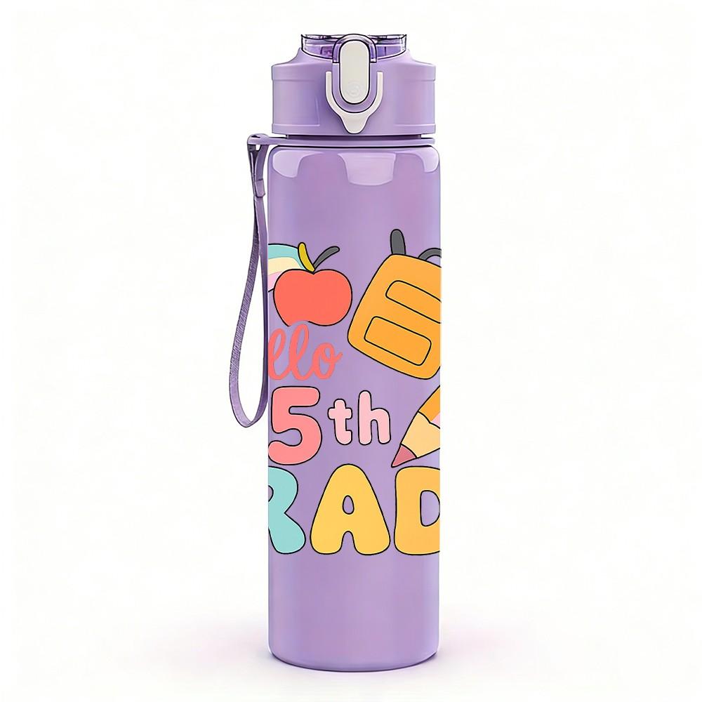 1PC Happy 5th Grade School Art 750ml Color Plastic Sports Water Bottle Leakproof Flip Straw Lid Suitable for Sports Office Home Use