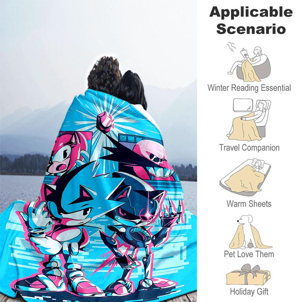 1PC Sonic Artwork Outdoor Blanket Lightweight Flannel, Soft & Warm, All-Season Use for Sofa, Outdoor, Camping, Living Room, Office53