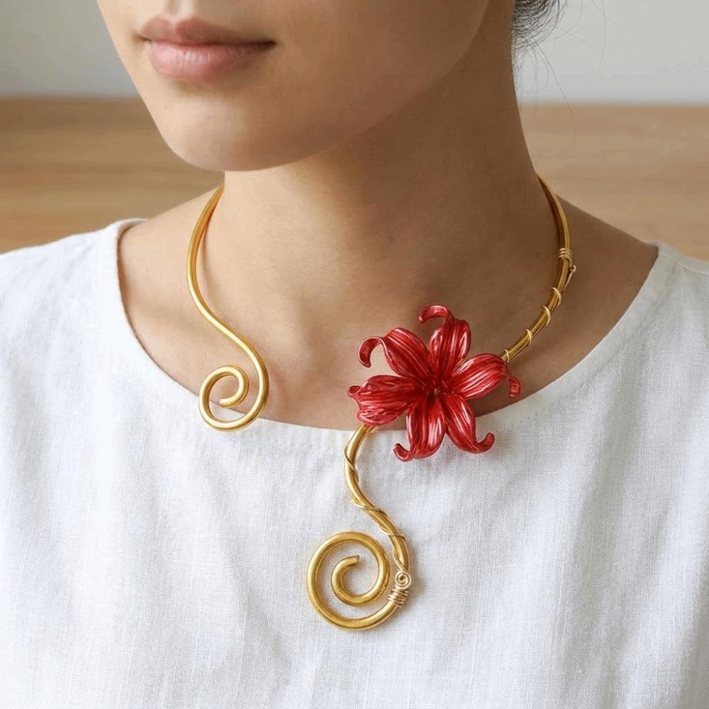 Multi Layered Flower Collarbone Chain Spiral Zinc Zinc Alloy Neck Personalized Iris Flower Necklace Daily