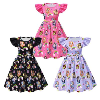 88452 Kids Girls KATSEYE Printed Ruffle Casual Home Dress
