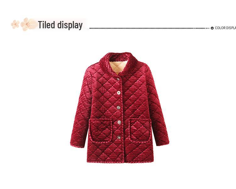 Stylish Plus Size Corduroy Fleece-Lined Jacket for Middle-aged & Elderly Women