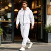 Men's Multi-Pocket Zip-Up Hooded Sweatshirt and Pants Set Athletic Tracksuit