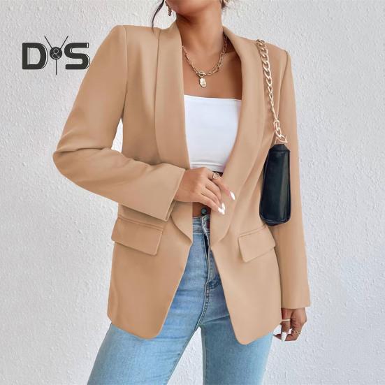 Dámský oblekový kabát jaro podzim jednobarevný business oblek kabát klopa dlouhý rukáv klopa kapsy otevřená přední bunda