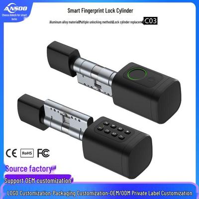 Smart Fingerprint & Password Lock Cylinder for Hotels - Bluetooth, Card Swipe, Aluminum Alloy, Tuya-Enabled, CE Certified