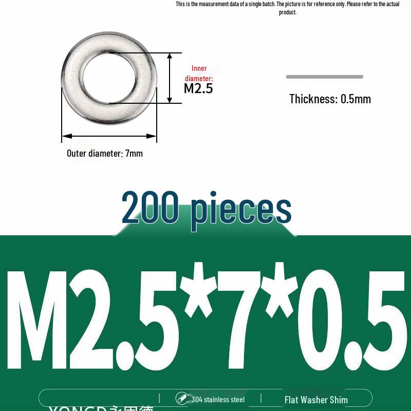 304 Stainless Steel Thickened Flat Washer / Ultra-thin Metal Gasket, Sizes M1.6-M10