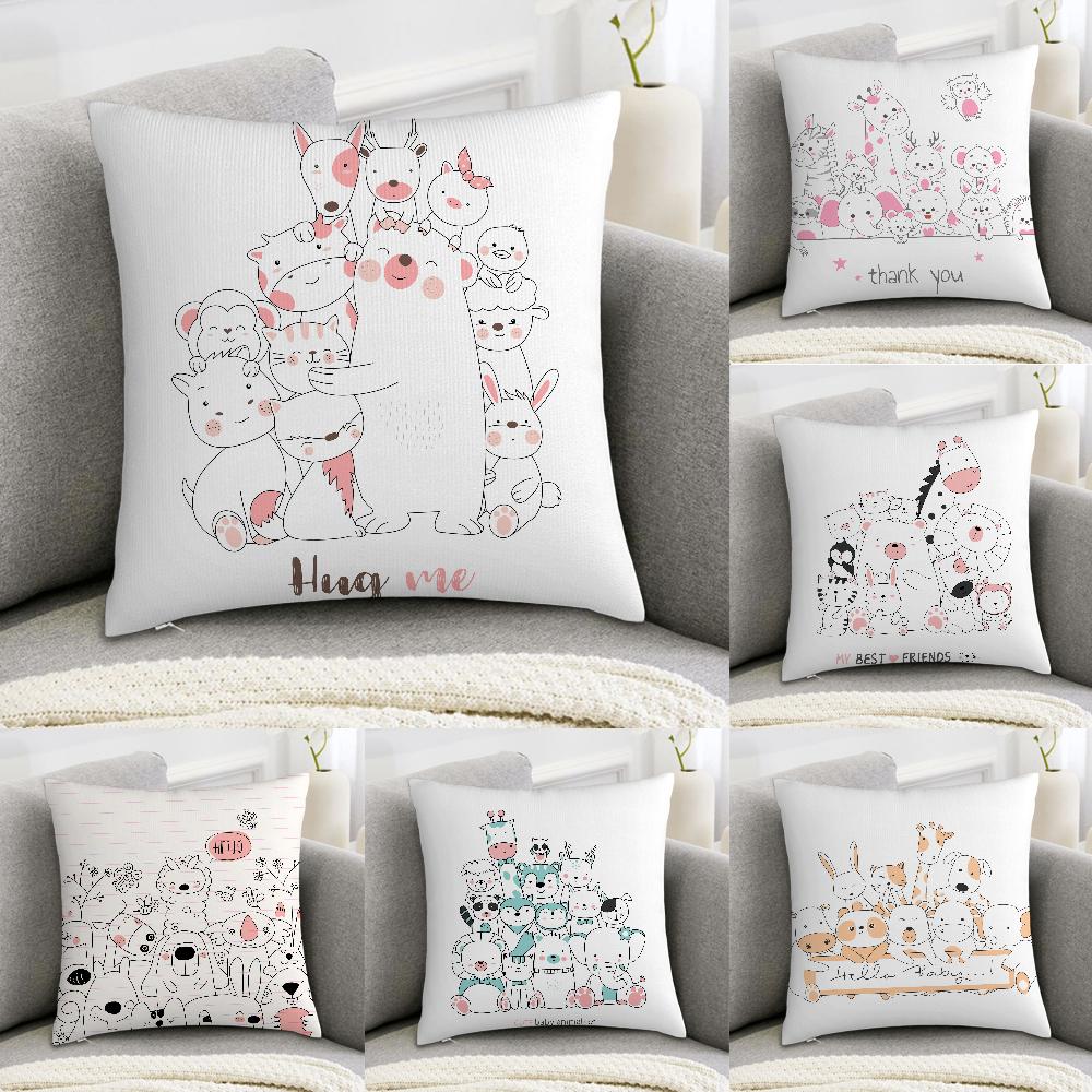 Cartoon Niedliche Tiere Kissenbezug Sofa Dekorativ Zuhause Doppelseitiger Druck Plüsch Quadratische Wurfkissenbezüge Kissen Dekorbezug