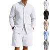 Mens American Style Casual Loose Long Sleeve Shirt And Shorts Set