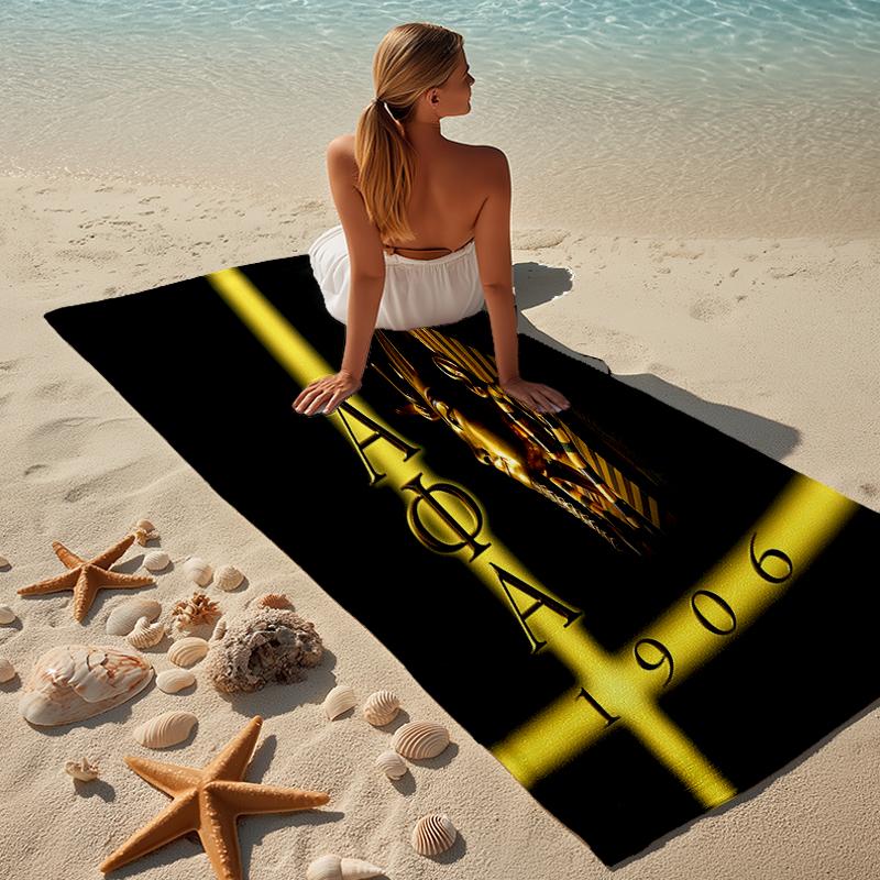 proof beach towel with a Alpha Phi Alpha logo pattern - soft,absorbent,quick-drying,machine washable - perfect for swimming,camping,bathing