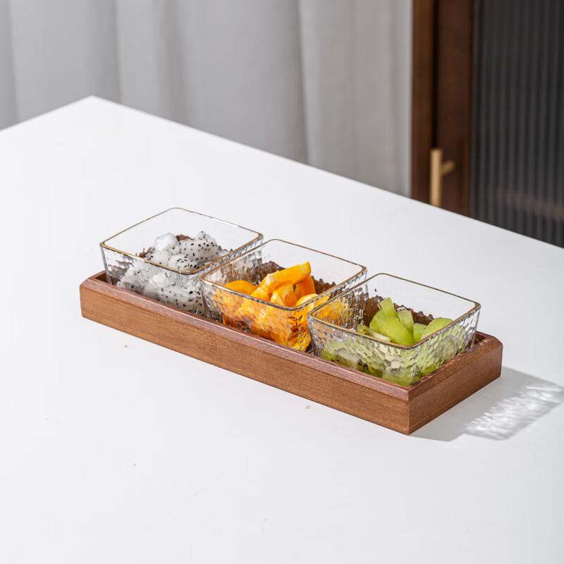 

Hammered Glass Snack Serving Set with Wooden Tray