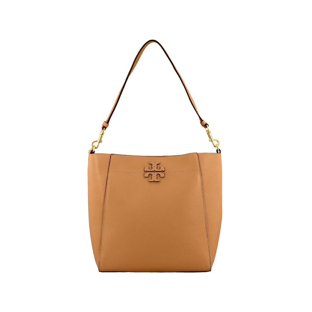 Tory Burch McGraw Large Capacity Pebbled Leather Bucket Hobo Shoulder Tote Bag Women Bags Brown 73338-227