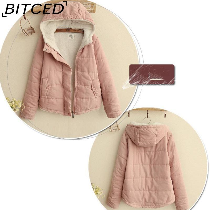 BITCED Fleece-Lined Thickened Cotton Jacket Quilted Short-Length Cotton Coat for Women Autumn/Winter Literary Minimalist Cotton-Padded Outerwear
