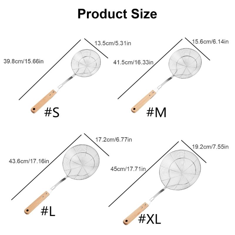 Stainless Steel Cooking Strainer with Wood Handle Heat Resistant Skimmer Ladle Cooking Utensils Home Deep Fry Ladle
