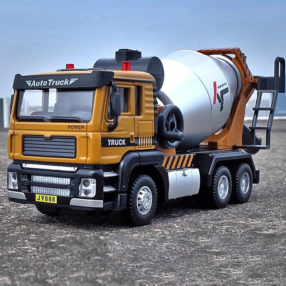 1:50 Mixer Truck Excavator Toy Model Car Diecast Metal Sound Light Engineering Vehicle Miniature Models Collection Gift Boys