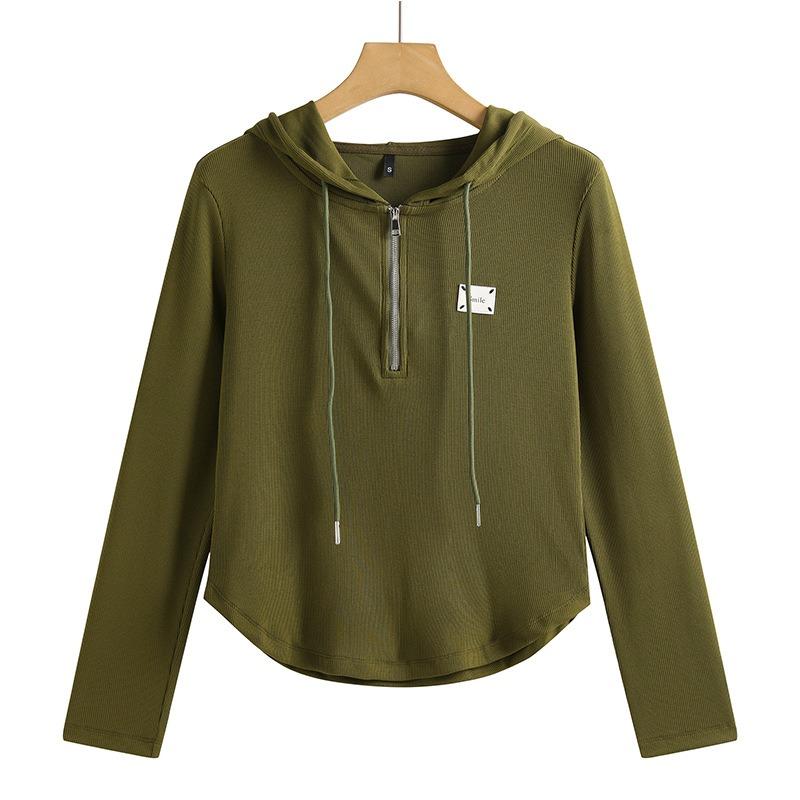 Maglietta da donna primaverile e autunnale, alla moda e versatile, felpa con cappuccio slim fit coreana, giacca in cotone con cerniera
