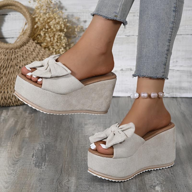Stylish Comfortable Leopard Print Wedge Sandals - Women's Slip-On Platform Heels with Bowknot