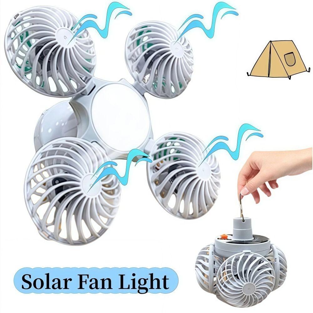 New Football Solar Fan Light Rechargeable Wall Mounted Foldable Fan Light LED Bulb Portable Camping Lamp Outdoor