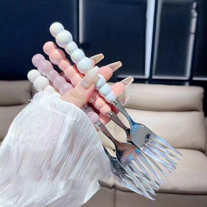 Tenedor con Mango de Perla Para Postre Hogar Bistec Acero Inoxidable Tenedor Ensalada Tenedor Postre Pasta Accesorios de Cocina Gadgets