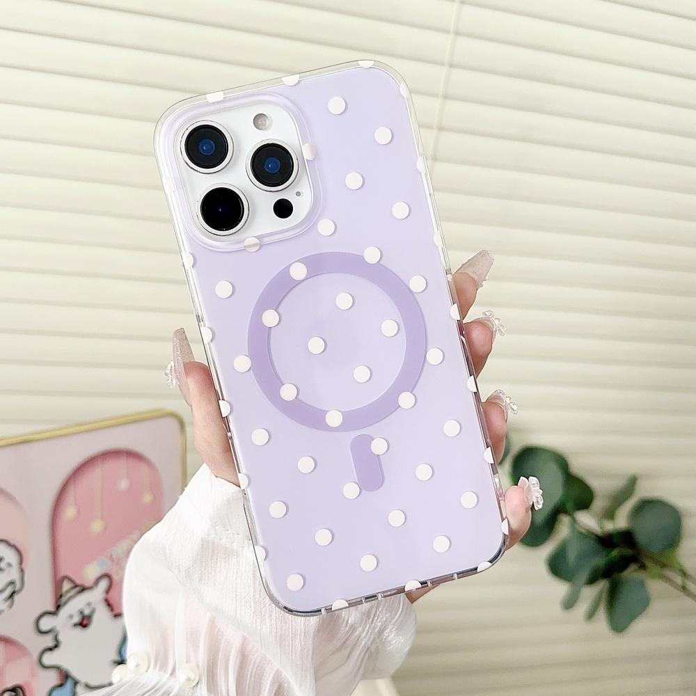 Transparent Candy Colored Polka Dot Hard TPU For Magsafe Phone Case For iPhone 16 14 Pro Max 15 13 Wireless Charge Bumper Cover
