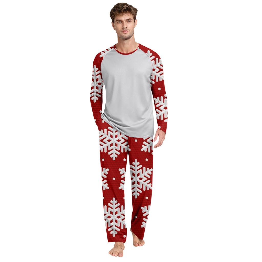 Men's Printed Round Neck Top Casual Comfortable Long-Sleeved Pants Pajama Set