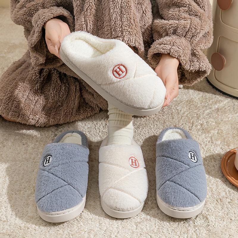 Alphabet cotton slippers autumn and winter velvet couple indoor home hair slippers cotton mop household