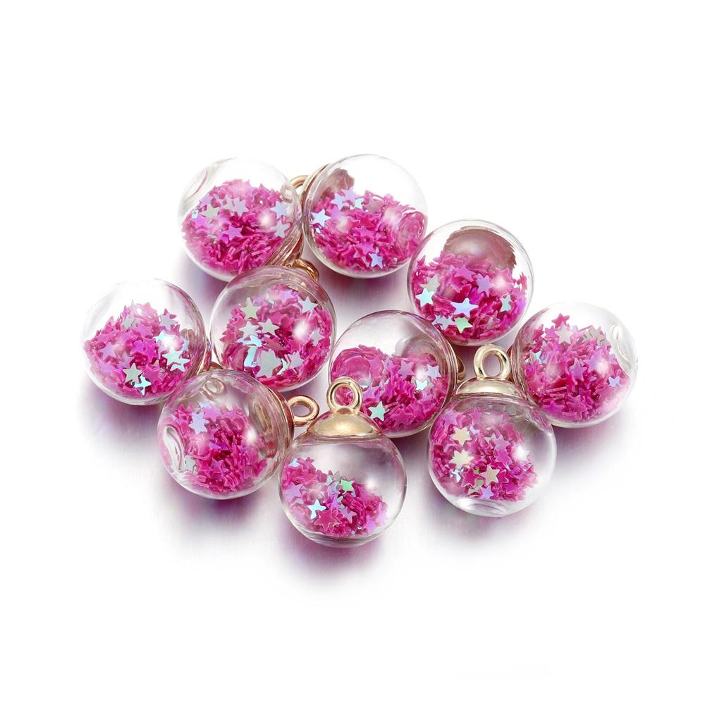 10Pcs Charms Star Sequins Transparent Glass Ball 16mm Pendants Crafts Making Findings Handmade Jewelry DIY for Earrings Necklace