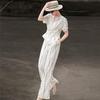 Lanseer Women's Striped Cross-Waist Top & Wide-Leg Pants Set