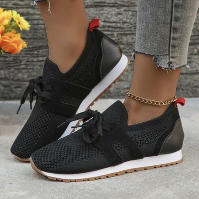 Neue bequeme atmungsaktive Strick-Sneaker Damen Frühling flache Absätze Sportlaufschuhe Frau Übergröße 43 Freizeitschuhe
