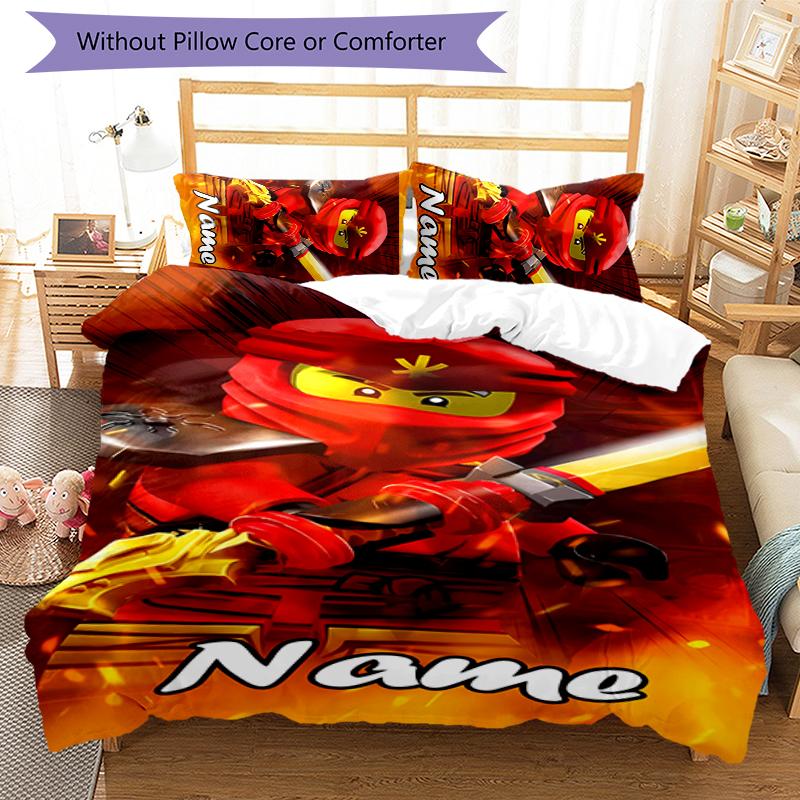 3pcs Custom Name Cartoon Lego Ninjago Bedding Set Duvet Cover Closure Includes 1 Duvet Cover & 2 Pillowcases for All Seasons Bedroom Decor