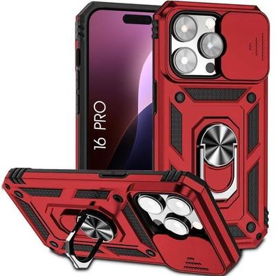 Schutzhülle für iPhone 16 Pro - BOOLING - Stoßfest Hart - Rot - Ringhalterung - PC/TPU