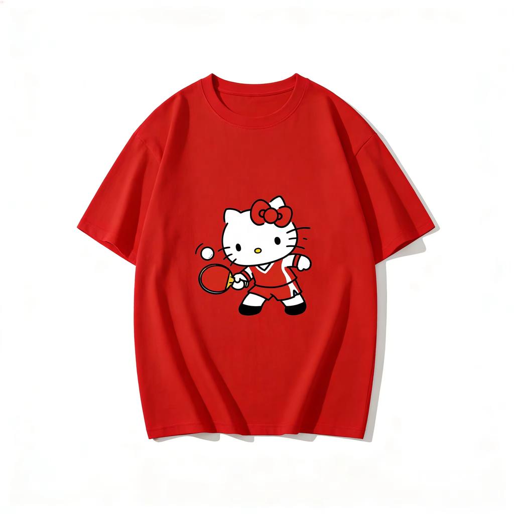 2026 new Summer HelloKitty Cute Graphic Tee Casual Short Sleeve Cotton Top for Women Girls Kawaii Cartoon Print Streetwear