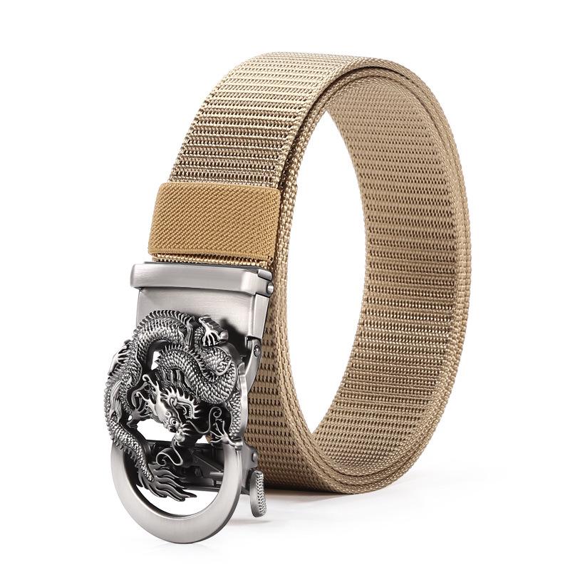 Men's Nylon Outdoor Sports Belt with Bronze and Automatic Alloy Buckles