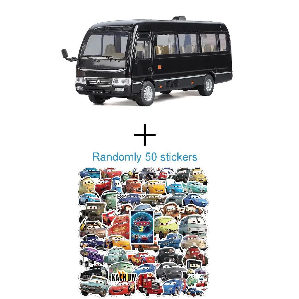 1:24 Scale Coaster Model Car Toy Free Wheeling Doors Opened Metal Diecast Miniature Bus Sound Light Vehicle Models Hobby Gifts