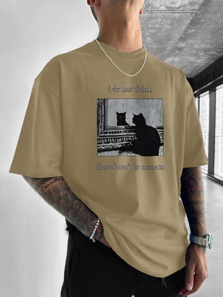 Schwarze Katze Spiegel Philosophie Aufdruck T-Shirt Ich denke nicht, also bin ich nicht Philosophie und Kunst Design Sommer Hundert Lässig