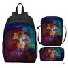 Bedruckter Universum Sternenhimmel Rucksack 3-teiliges Set Tier Wolf Löwe Rucksack Kleine Umhängetasche Federmäppchen