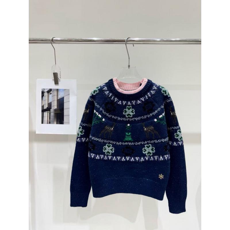 Xiangjia 2025 Autumn/Winter Animal & Flower Embroidered Knit Pullover