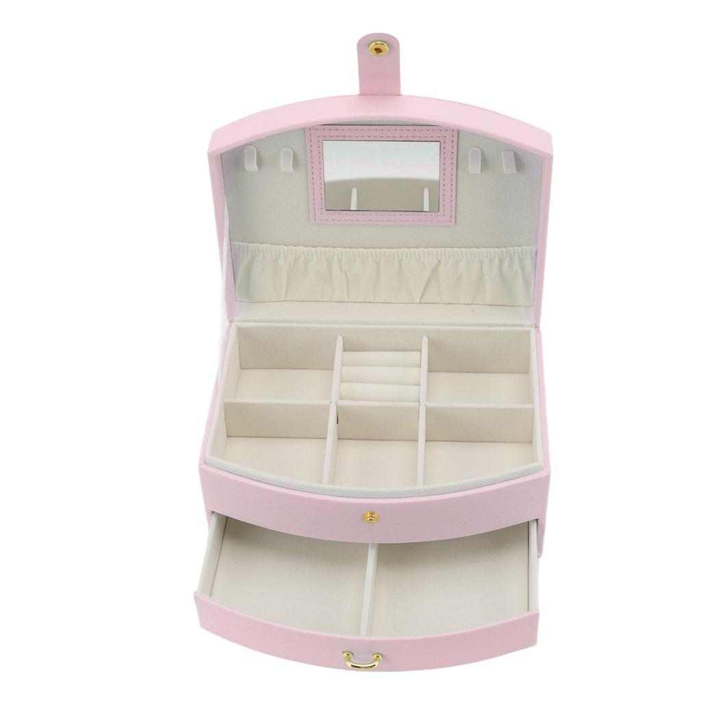 Travel Jewelry Case Portable 2 Layers PU Leather Jewelry Storage Holder Box with Clasp and Handle for Earrings Necklace