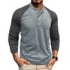 Men's Round Neck Ribbed Long Sleeved Bottoming Shirt Tough Guy Contrast Color Retro Button Men's T-shirt Top