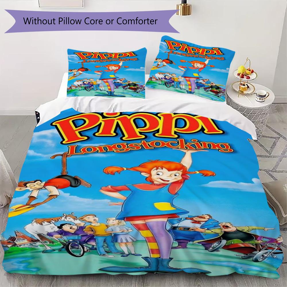 Pościel z wzorem Pippi Pończoszanka, Zestaw kołdry Poszewka na kołdrę Poszewka na poduszkę Domowy prezent urodzinowy (1*poszewka na kołdrę+2*poszewka na poduszkę, bez wkładu)XSJT0917441